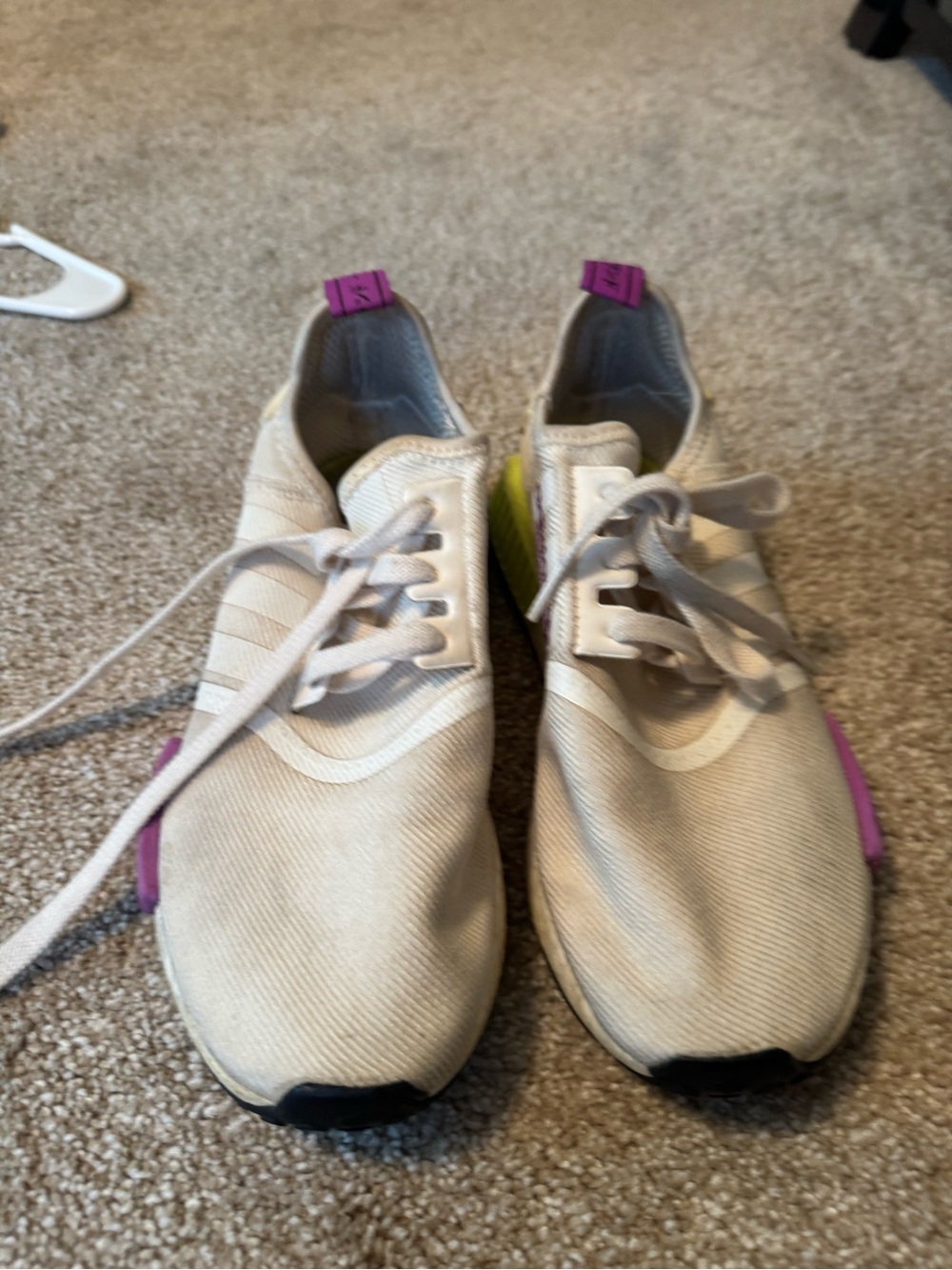 adidas Beige Knit Sneakers with Pink Accents
